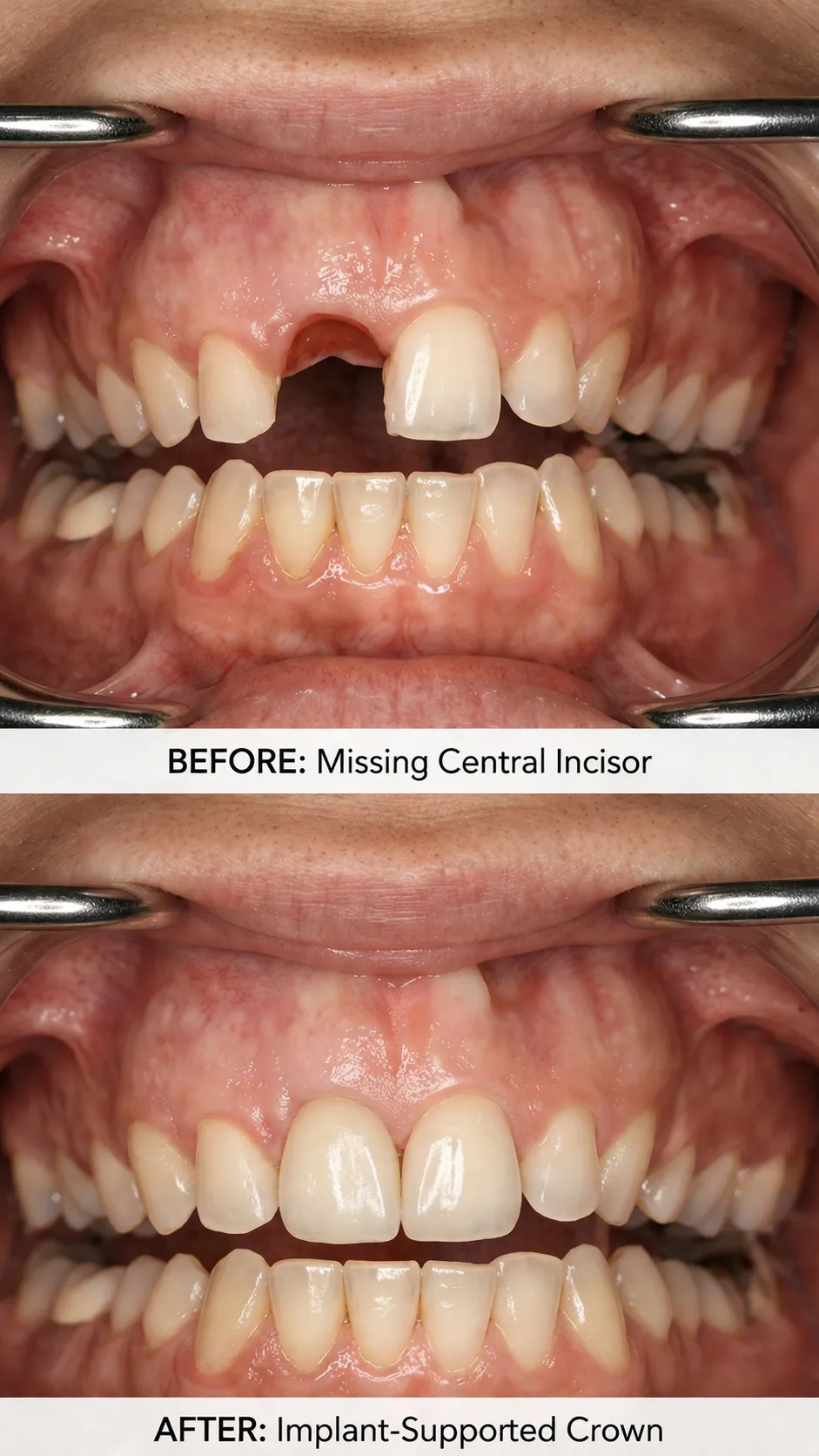 crown on dental implant replaces missing front tooth