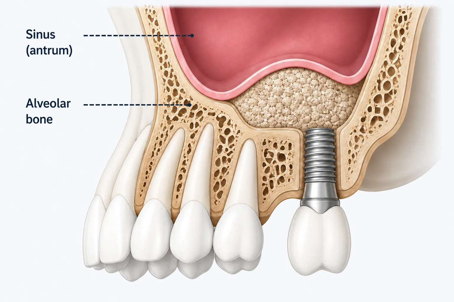 illustration of the upper jaw before a sinus lift procedure